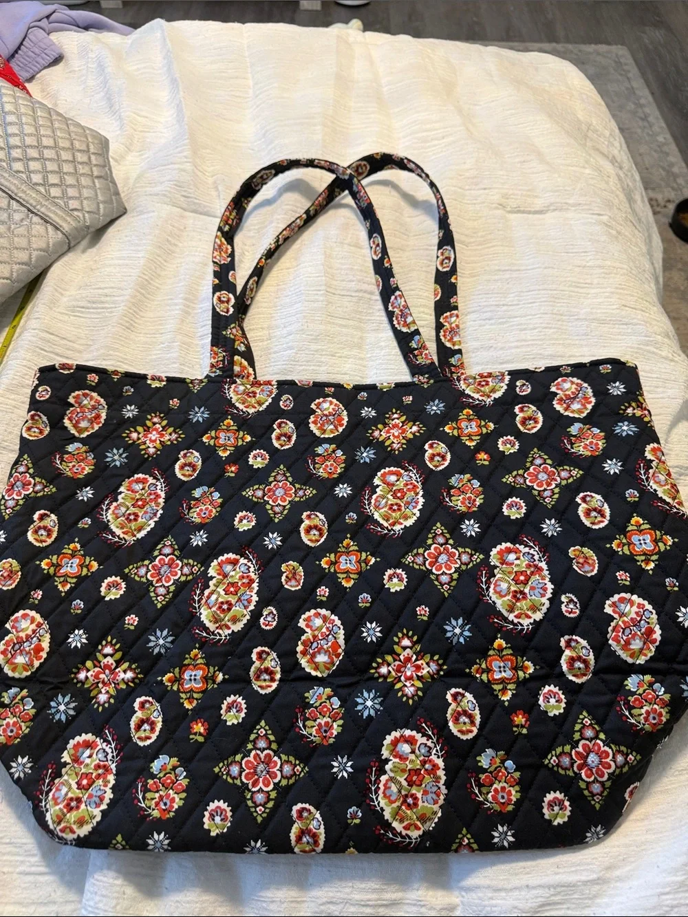 Vera Bradley Black Quilted Floral Tote with Multicolor Medallions